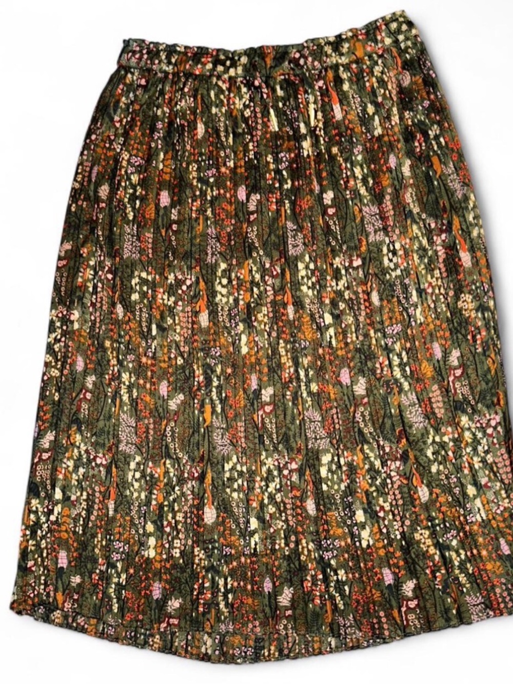 Scotch & Soda Olive Green Floral Pleated Midi Skirt